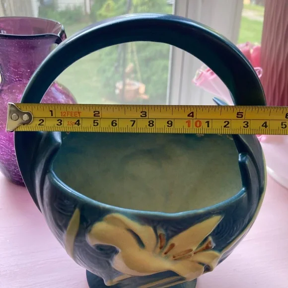 Rare Blue Roseville Pottery Basket - Picture 5 of 10